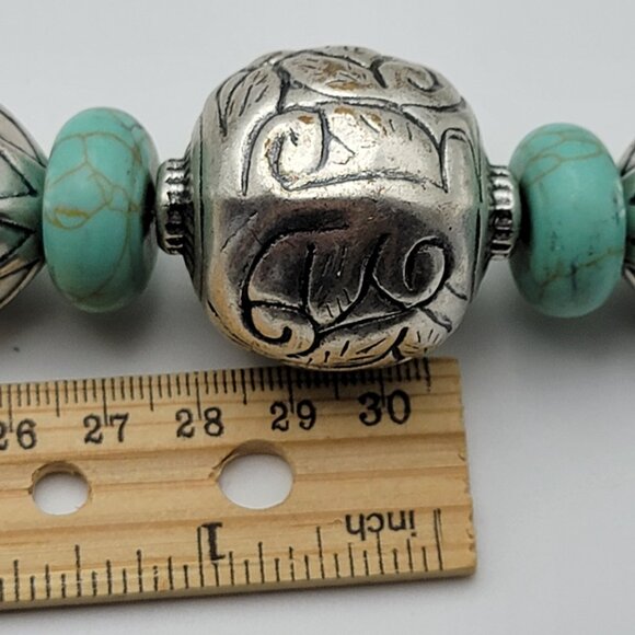 Chico's Silver And Blue Beaded Necklace Chunky Runway Statement 44 Inch Adj. - Picture 9 of 9